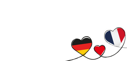 Drei Herzen in den Farben von Deutschland und Frankreich