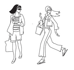 linear sketch of girls figurines ,fashion illustration girls