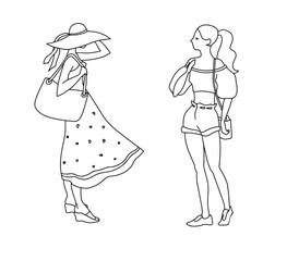 linear sketch of girls figurines ,fashion illustration girls