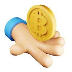 Bitcoin hand 3d rendering isometric icon.