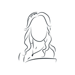 Lady portrait. Black and white vector illustration of a woman. Empty face. Engraving
