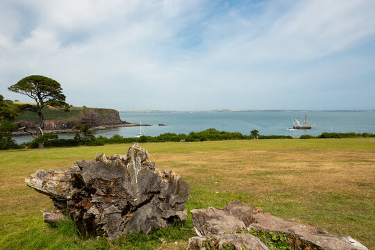 The bay in the coastline of Dunmore East  Co. Waterford in Ireland on a sunny summer day
