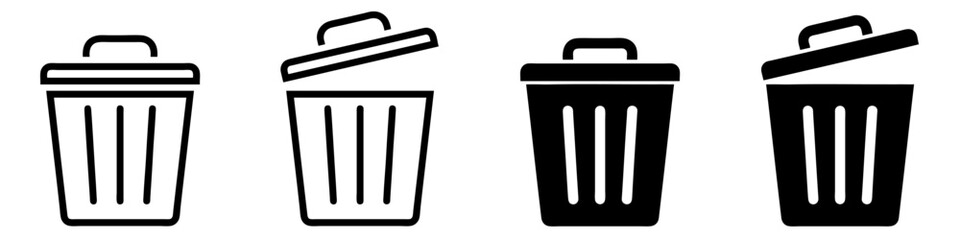 ofvs37 OutlineFilledVectorSign ofvs - bin vector icon . isolated transparent . trash can with open and closed cover silhouette . garbage . black outline and filled version . AI 10 / EPS 10 . g11337