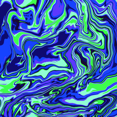 Fluid art texture. Abstract background with swirling paint effect.  Liquid acrylic picture that flows and splashes. Mixed paints for interior poster. Blue, green and purple 