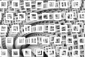 Black and white hollow box twist abstract background 3D render illustration