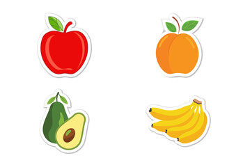 Sticker set of different fruits, Flat vector illustration