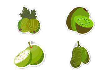Sticker set of different fruits, Flat vector illustration