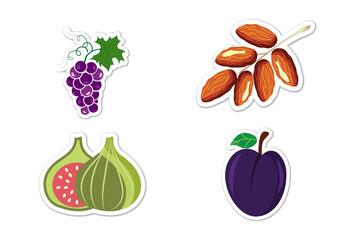 Sticker set of different fruits, Flat vector illustration