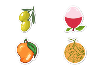 Sticker set of different fruits, Flat vector illustration