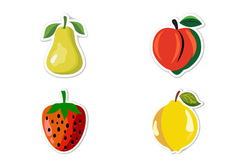 Sticker set of different fruits, Flat vector illustration