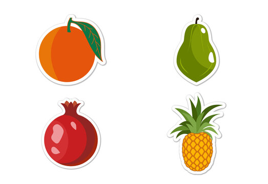 Sticker set of different fruits, Flat vector illustration