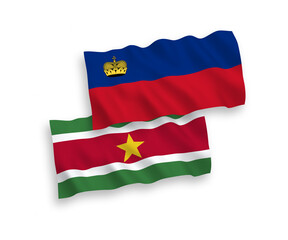Flags of Liechtenstein and Republic of Suriname on a white background