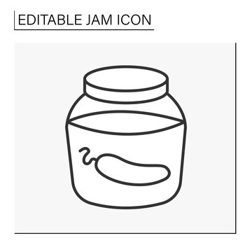  Food line icon. Conserved and marinated cucumber. Tasty salted vegetable.Jam concept. Isolated vector illustration. Editable stroke