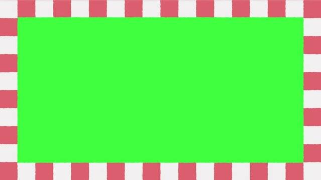 Red Checkers Green Screen Frame Edges Animation. Chroma Key Red Checkered Animated Borders Video, Seamless Loop. Checkerboard Background Moving Vertically