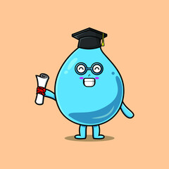 Cute cartoon water drop student character on graduation day with toga in concept flat cartoon style