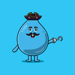 Cute cartoon pirate water drop with hook hand in flat modern style design