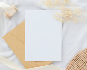 Fototapeta premium Blank greeting card with envelopes for greeting, wedding cards, birthday card, Mockup for design
