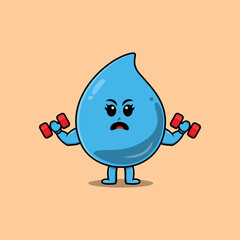 Cute cartoon water drop character is fitness with barbell in modern style design 