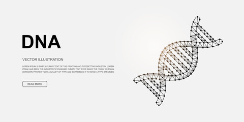 DNA spiral 3d low poly symbol for landing page template. Genetic design illustration. Polygonal Helix illustration for homepage design, adv page