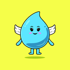 Cute cartoon water drop character wearing wings in modern style design 