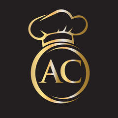 Initial Letter AC Restaurant Logo Template. Restaurant Logo Concept with Chef Hat Symbol Vector Sign