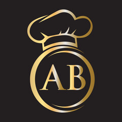 Initial Letter AB Restaurant Logo Template. Restaurant Logo Concept with Chef Hat Symbol Vector Sign