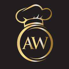 Initial Letter AW Restaurant Logo Template. Restaurant Logo Concept with Chef Hat Symbol Vector Sign