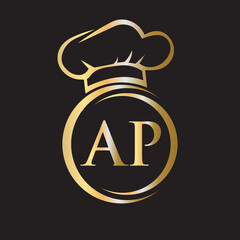 Initial Letter AP Restaurant Logo Template. Restaurant Logo Concept with Chef Hat Symbol Vector Sign