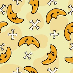 Halloween Moon and bone doodle pattern