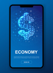 Dollar 3d polygonal symbol for UI, UX design template. Low poly Economy illustration for mobile app design. Finance illustration concept.