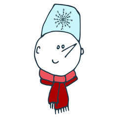 Cute hand drawn snowman. Doodle vector illustration snowman