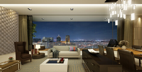 City view living room with luxury interior