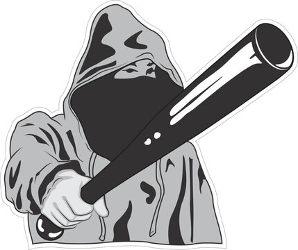 Hooligan Threatens With Baseball Bat - Vector illustration