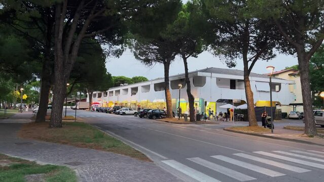Bibione Pineda shopping street at dusk