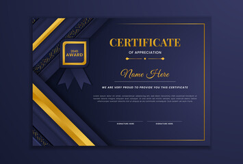 Modern luxury blue and golden certificate of achievement design template