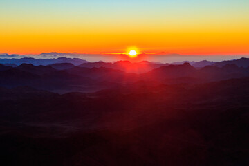 Beautiful sunrise on a top of Mount Sinai (Moses Mount) in Egypt