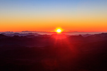 Beautiful sunrise on a top of Mount Sinai (Moses Mount) in Egypt