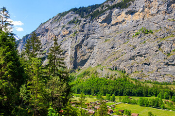 Fototapeta na wymiar View of Lauterbrunnen Valley in Bernese Oberland, Switzerland. Switzerland nature and travel. Alpine scenery