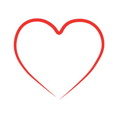 Red heart outline hand drawn, flat vector, isolate on white