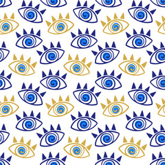 Evil eye seamless pattern. Ethnic Turkish eye decorative symbols