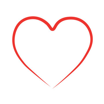 Red heart outline hand drawn, flat vector, isolate on white