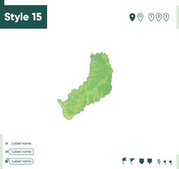 Misiones, Argentina - map with shaded relief, land cover, rivers, lakes, mountains. Biome map.