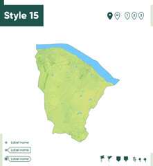 Ceara, Brazil - map with shaded relief, land cover, rivers, lakes, mountains. Biome map.