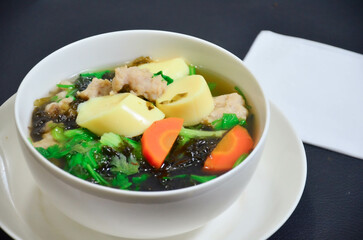 Thai Clear Soup with Tofu, Minced Pork and Seaweed