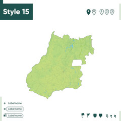 Obraz premium Goias, Brazil - map with shaded relief, land cover, rivers, lakes, mountains. Biome map.