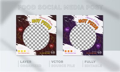 Delicious Pizza Food social media banner design, restaurant business marketing Instagram post template, squire web banner design, food online promotion flyer, poster ads, Sale cover. Pasta hamburger.