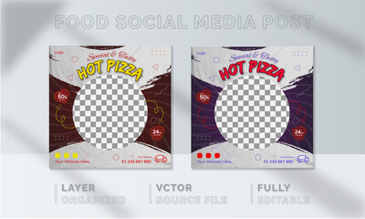 Delicious Pizza Food social media banner design, restaurant business marketing Instagram post template, squire web banner design, food online promotion flyer, poster ads, Sale cover. Pasta hamburger.