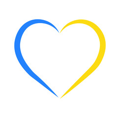 The outline of the heart is drawn with a brush in two colors: blue and yellow, flat vector isolated on white