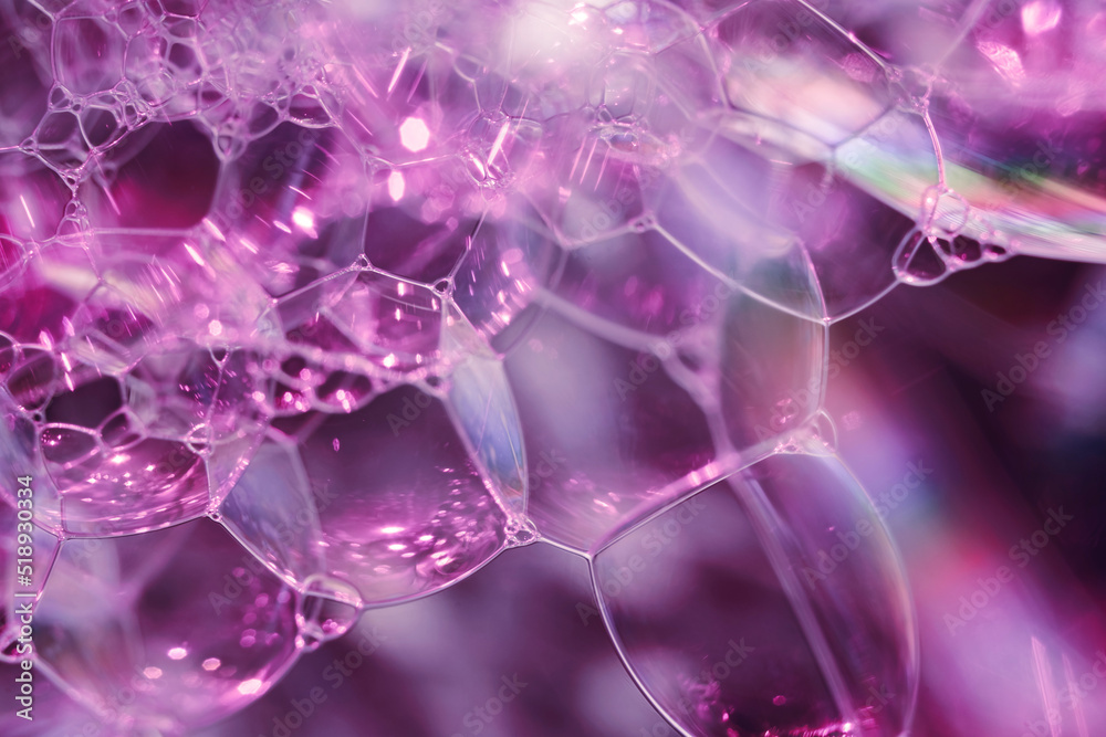 Fototapete close up beautiful abstract soap bubbles. background pattern for design. macro photography view.