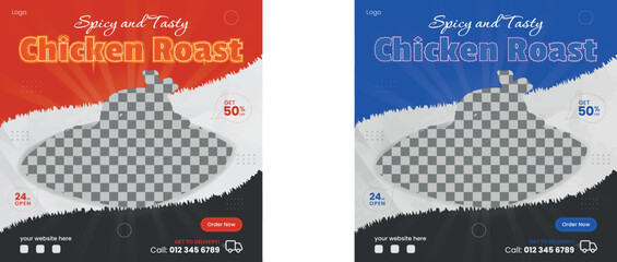 Chicken Fry Food social media banner design, restaurant business marketing Instagram post template, squire web banner design, food online promotion flyer, poster ads, Sale cover. Pasta roast beef